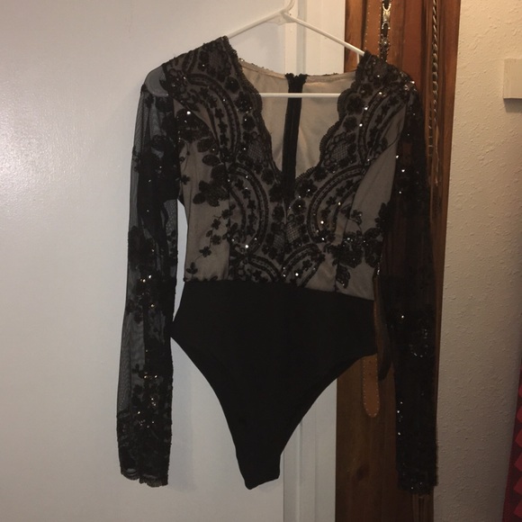Sequin black and cream body suit! Only worn once! - Picture 1 of 4